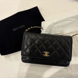 Brand new CHANEL Black Quilted Wallet on Chain Crossbody Bag
